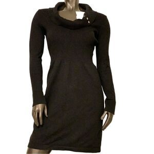 Vintage 90s WHBM Cowl Neck‎ Long Sleeve Ribbed Knit Sweater Dress XL Black